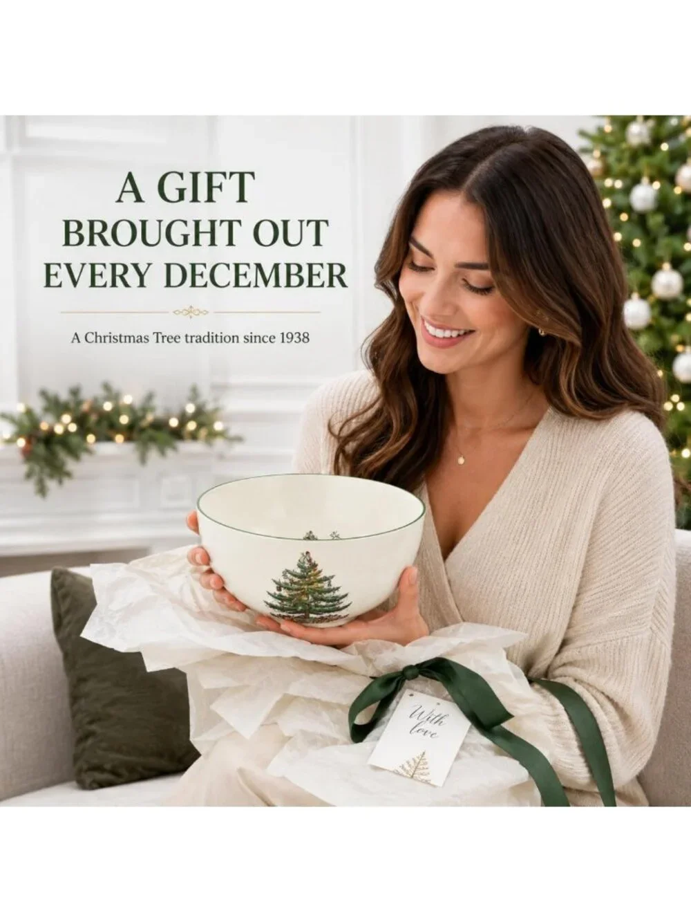 Large Round Christmas Tree Bowl - Festive Holiday Decor, Perfect for Serving